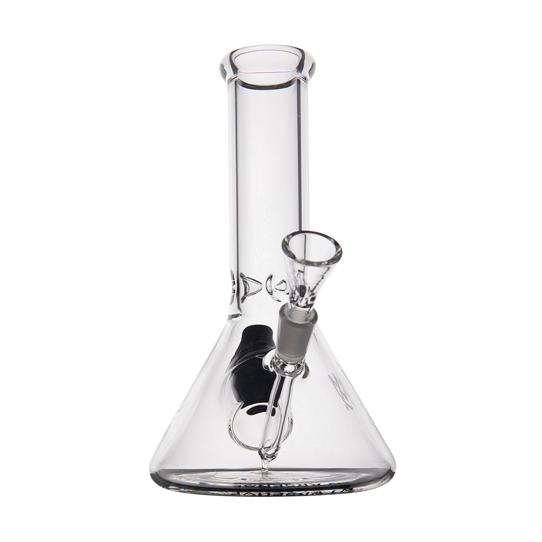 MJ Arsenal Cache Bong in clear borosilicate glass, beaker design with 45-degree joint, front view