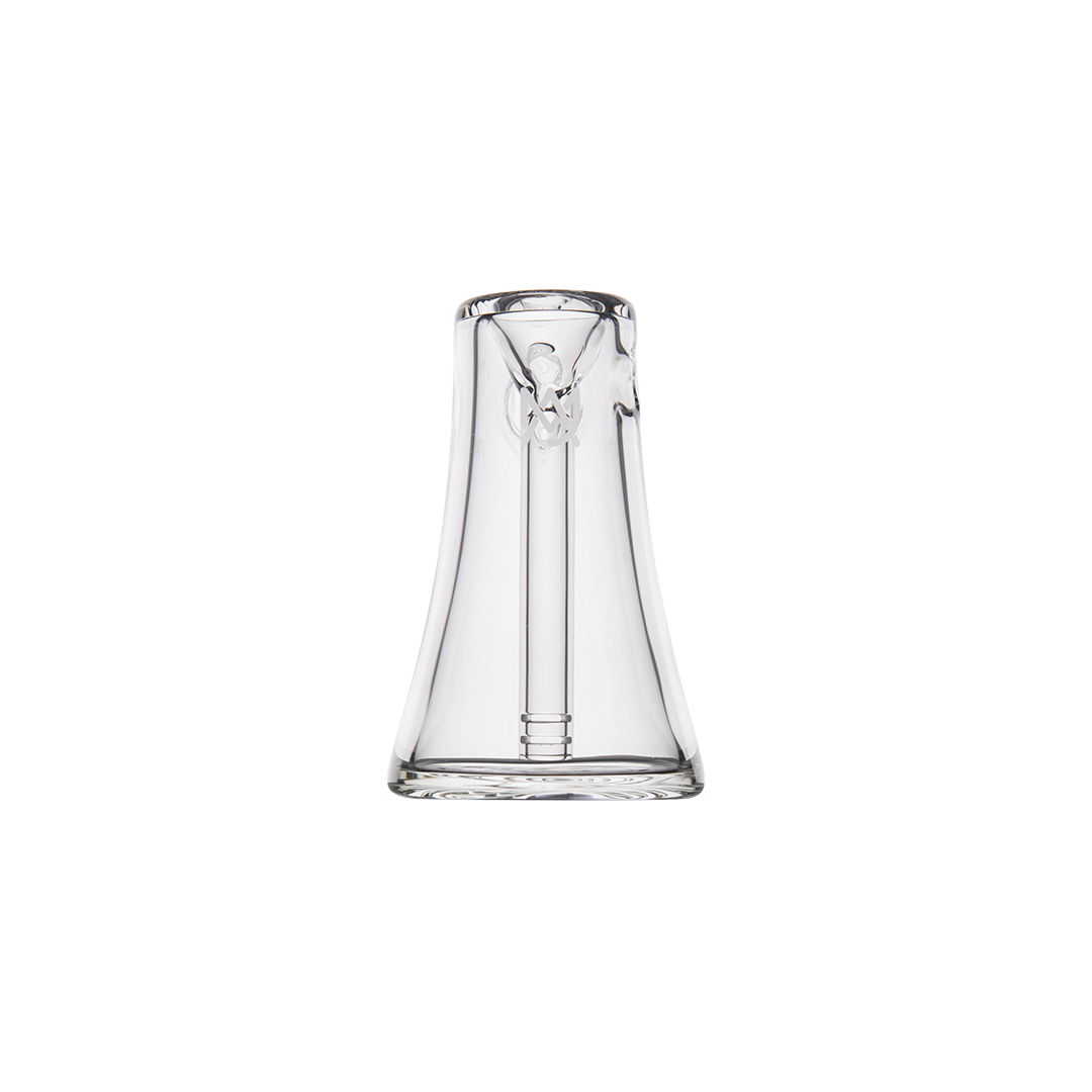 MJ Arsenal Vulkan Bubbler - Compact Clear Glass Water Pipe Front View on Seamless White Background