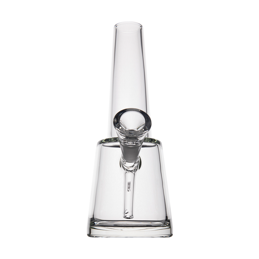 MJ Arsenal Summit Borosilicate Glass Bong with Clear 14mm Joint, Front View on Seamless White