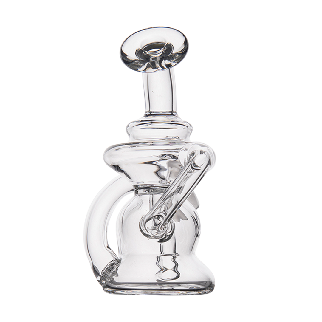 MJ Arsenal Hydra Vape Edition mini dab rig side view, compact and portable with clear glass