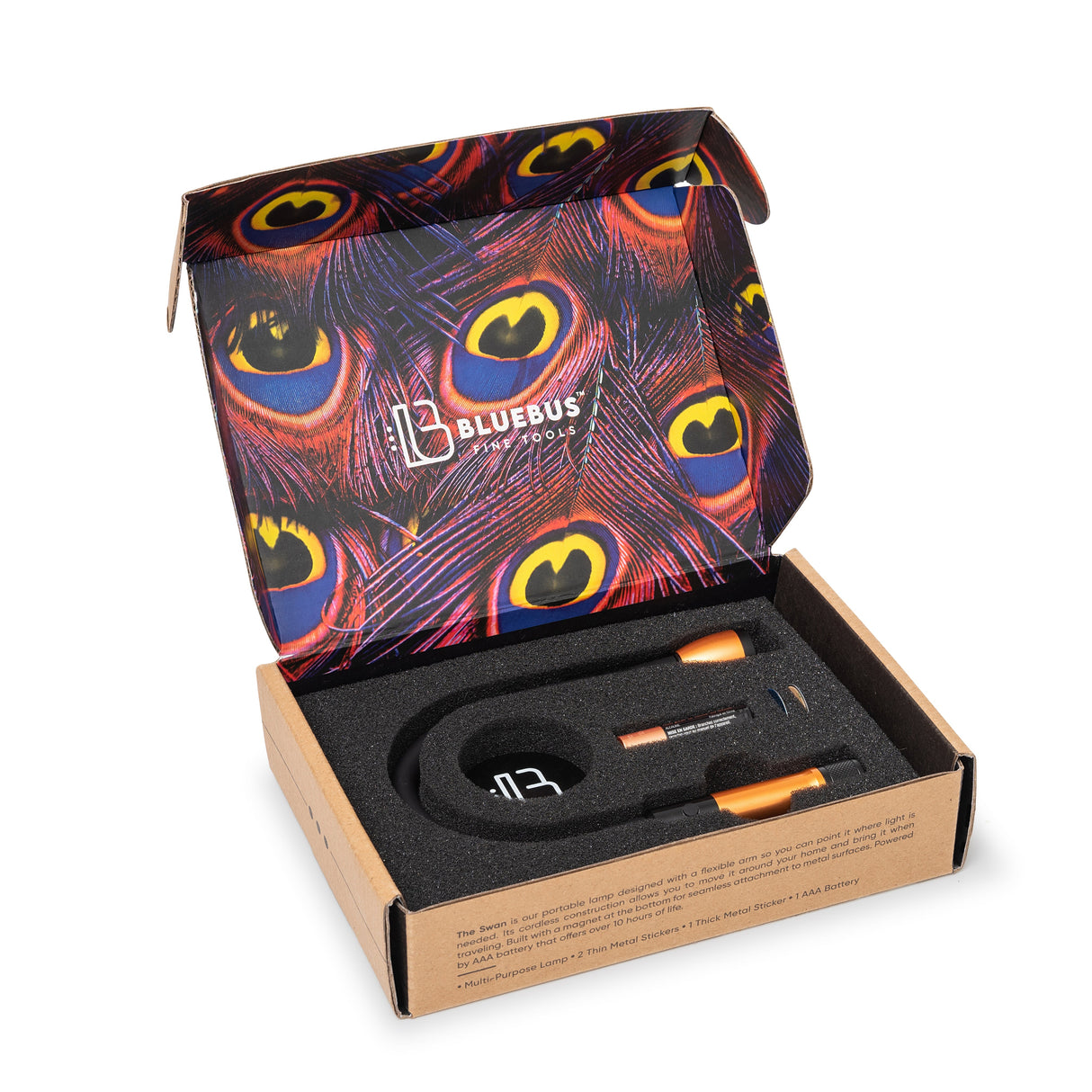 Blue Bus fine tools SWAN Gooseneck LED Lamp in open box, portable design with battery power