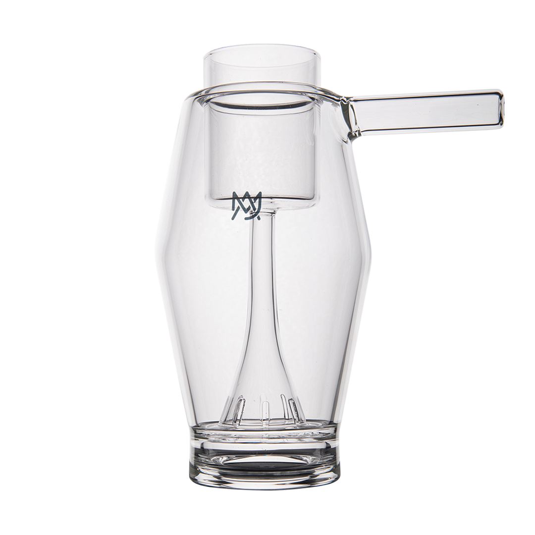 MJ Arsenal Proxy Bubbler, clear borosilicate glass, front view with logo