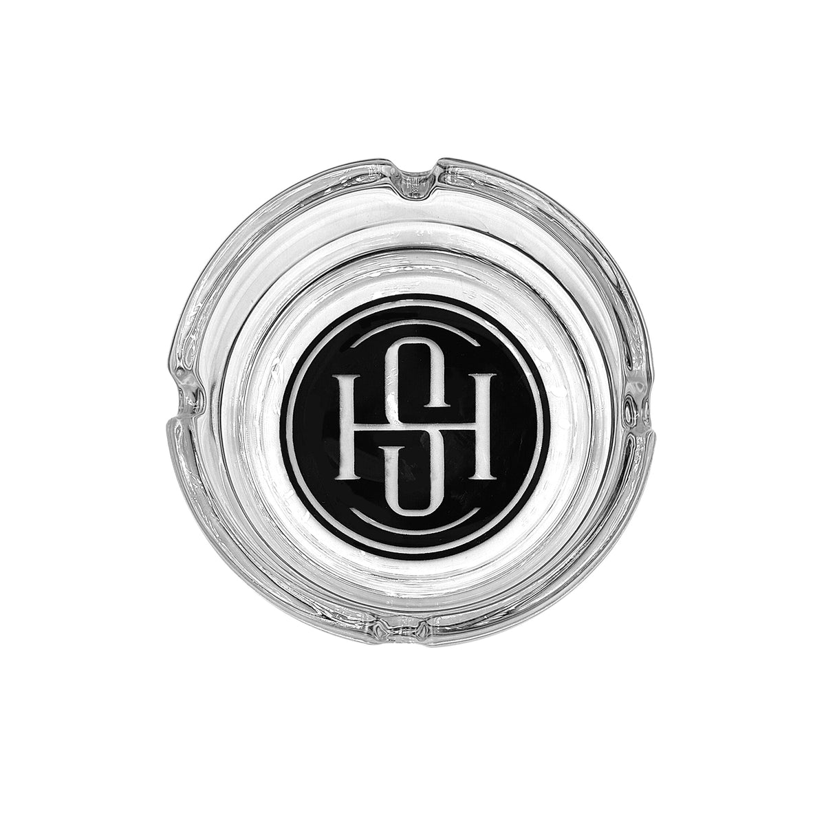 High Society Primo Crystal Glass Ashtray, Top View on White Background