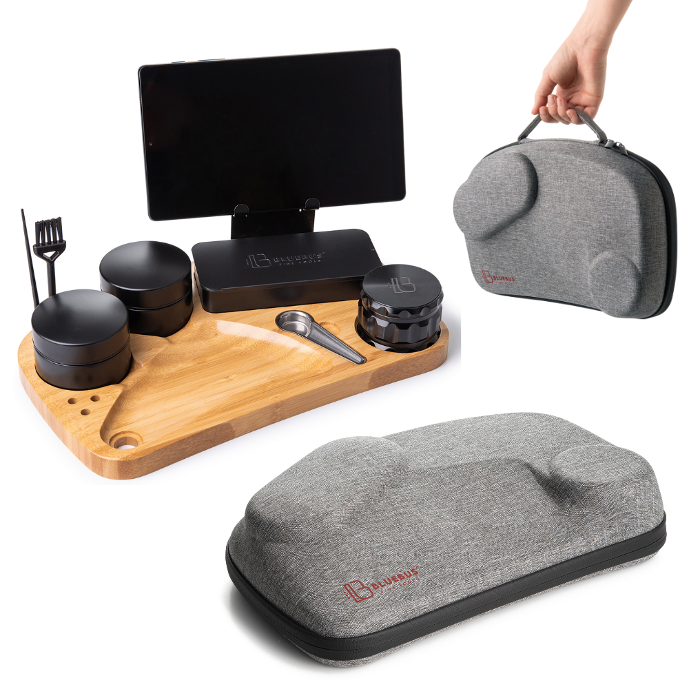 BLAZE Wooden Stash Rolling Tray Set with Metal Grinders and Portable Case