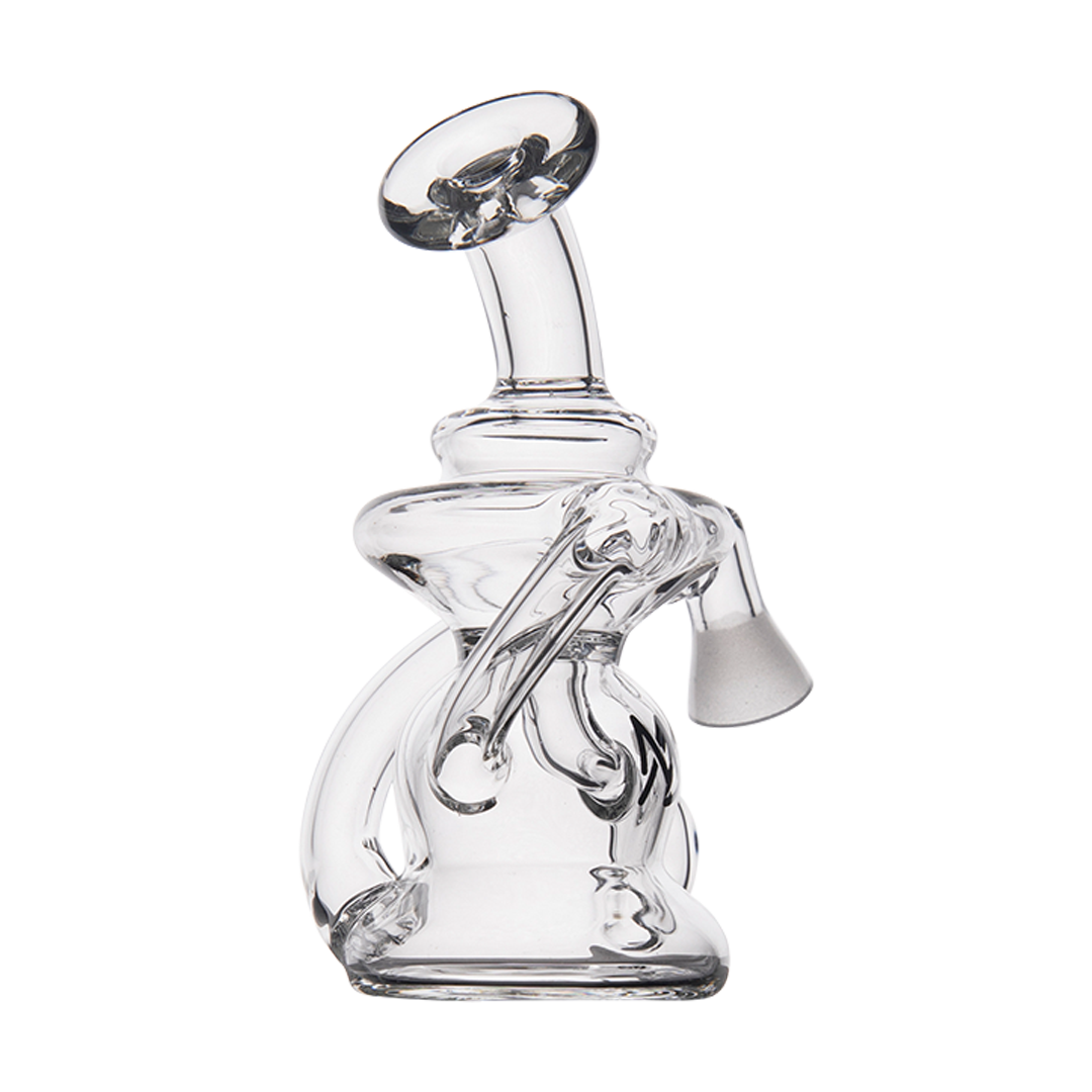 MJ Arsenal Hydra Vape Edition mini clear glass dab rig with halo ceramic insert, front view on white background