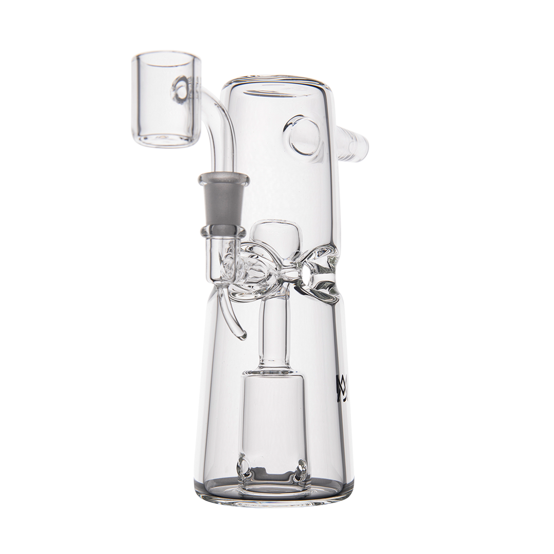 Compact MJ Arsenal Turret Mini Dab Rig with Quartz Bucket - Clear Glass Side View