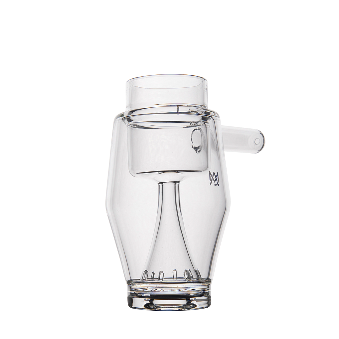 MJ Arsenal Proxy Bubbler Mini angled view, portable glass dab rig with clear joint