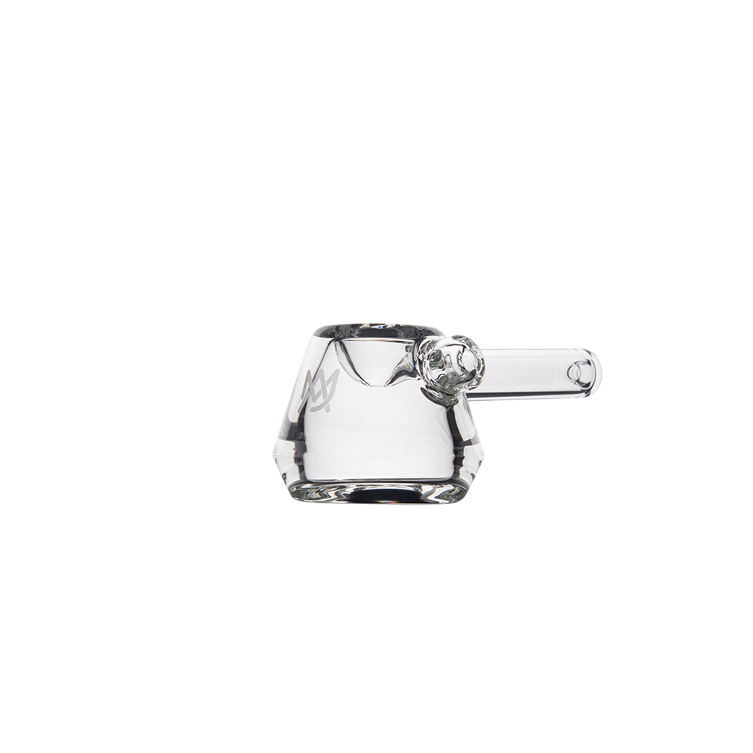 MJ Arsenal Kettle Hand Pipe - Compact Clear Glass - Angled View on White Background