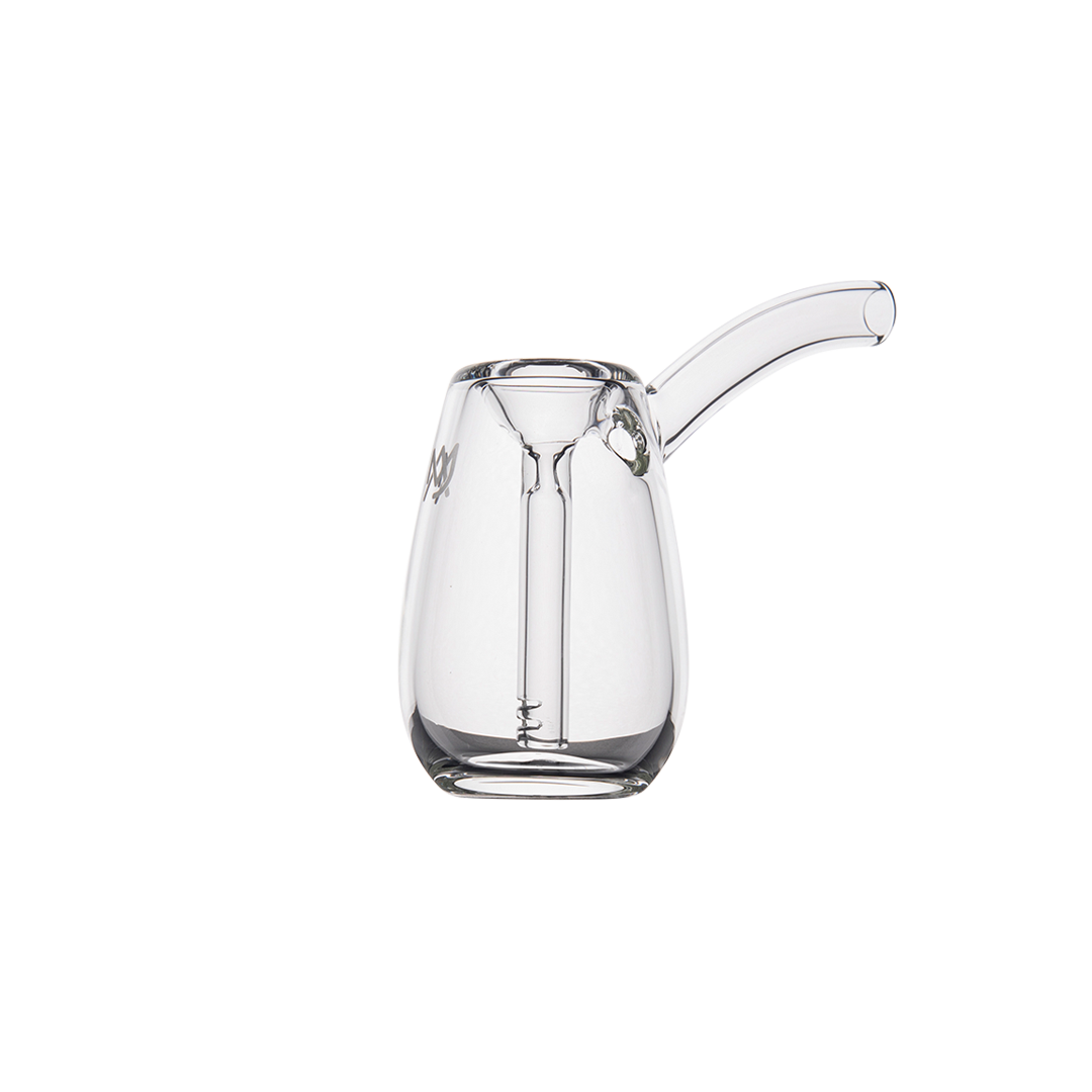 MJ Arsenal Bulb Mini Bubbler, Durable 100% Borosilicate Glass, Angled Side View on White