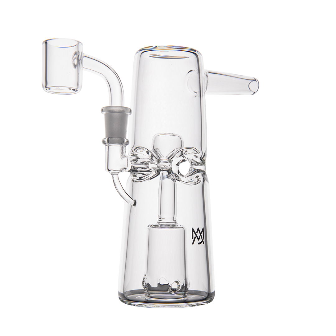 MJ Arsenal Turret Mini Dab Rig Front View - Clear Glass with Quartz Bucket