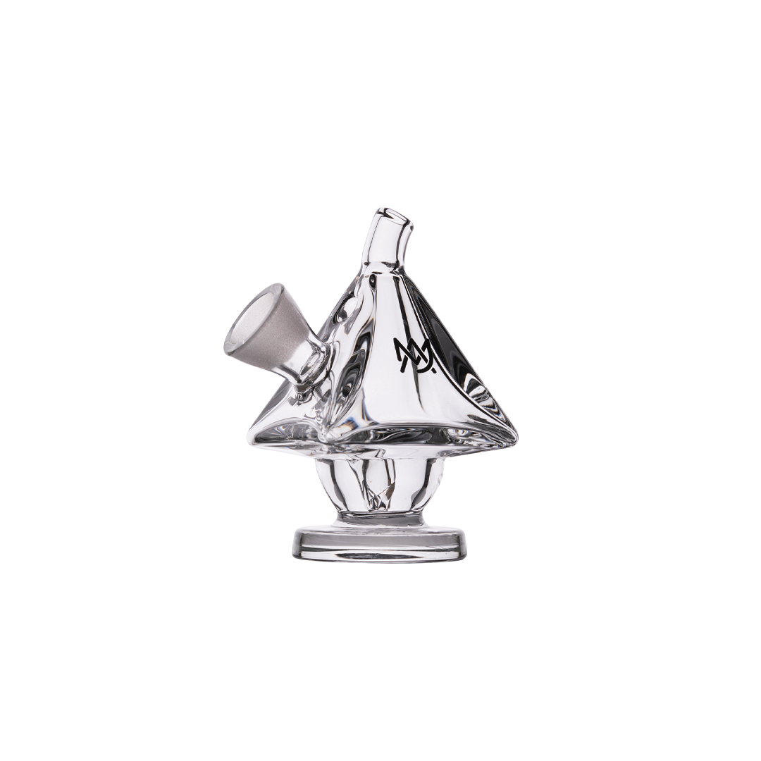 MJ Arsenal King Bubbler in clear glass, portable novelty design, 45-degree view on white background