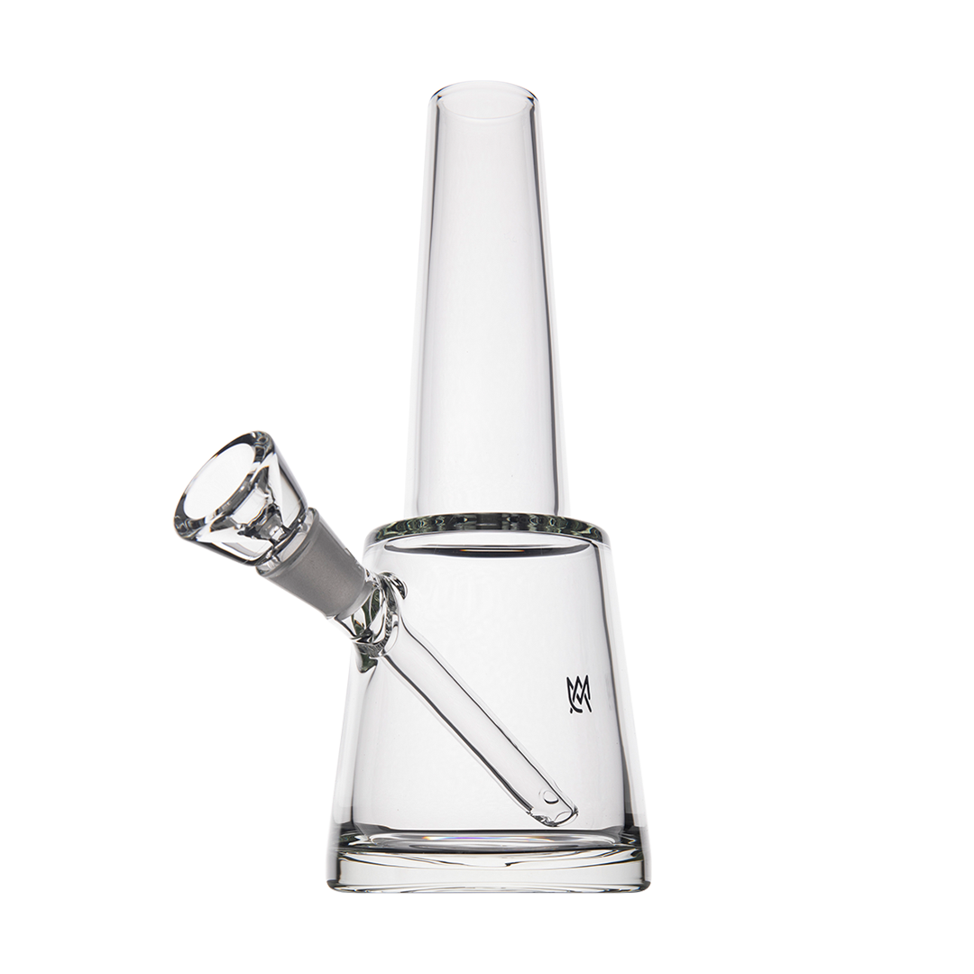 MJ Arsenal Summit Borosilicate Glass Bong with 14mm Joint, Angled View on White