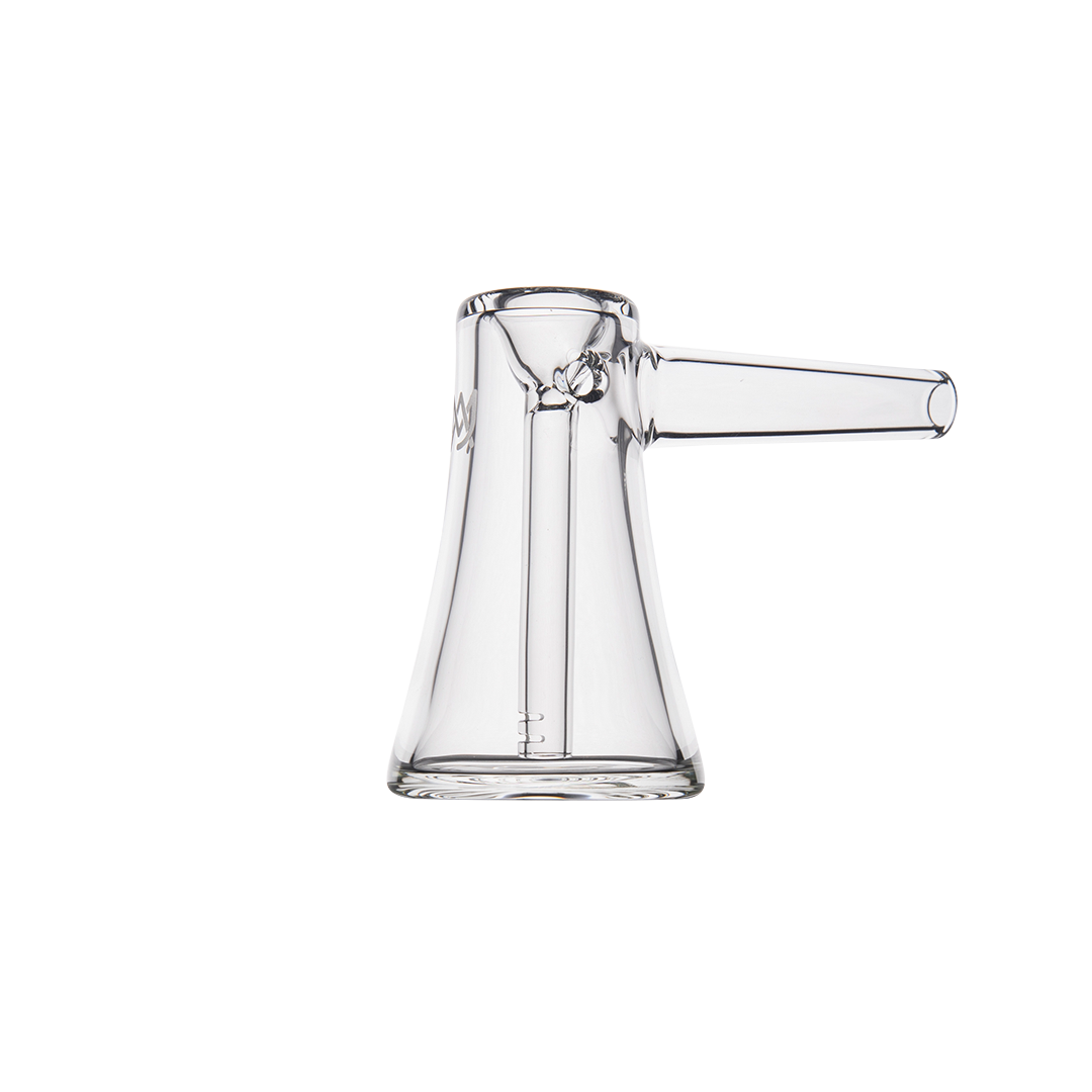 MJ Arsenal Vulkan Bubbler - Compact Clear Glass with Smooth Hits - Side View on White