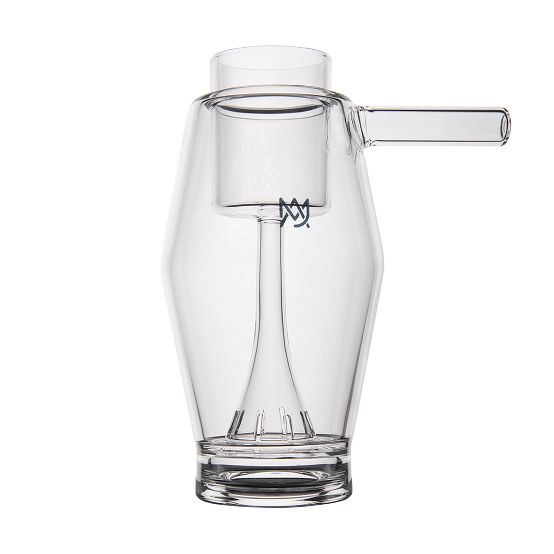 MJ Arsenal Proxy Bubbler, clear borosilicate glass dabbing accessory, front view on seamless white background