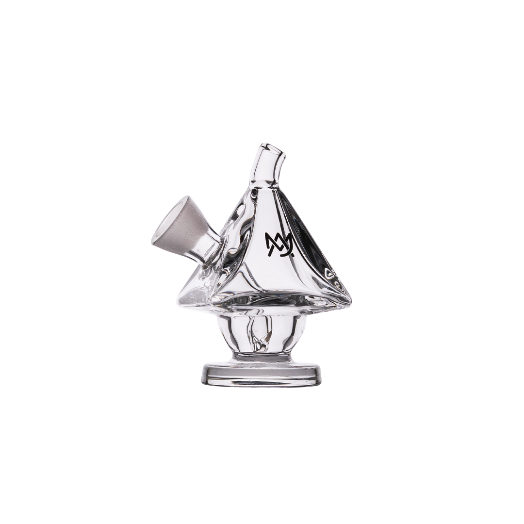 MJ Arsenal King Bubbler in clear borosilicate glass, compact design for easy travel, angled front view