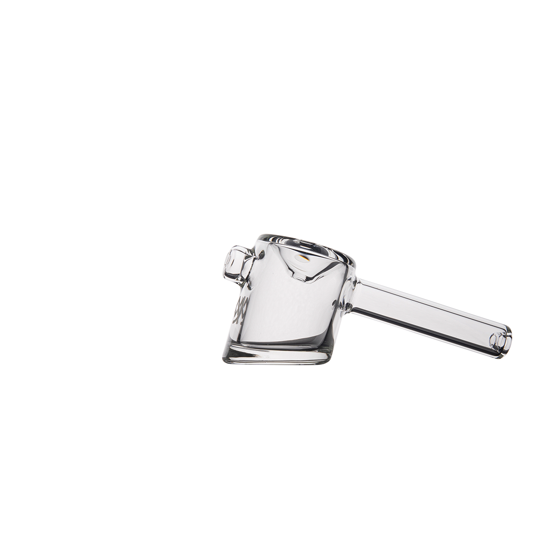 MJ Arsenal Kickstand Hand Pipe with clear glass and unique design, side view on white background