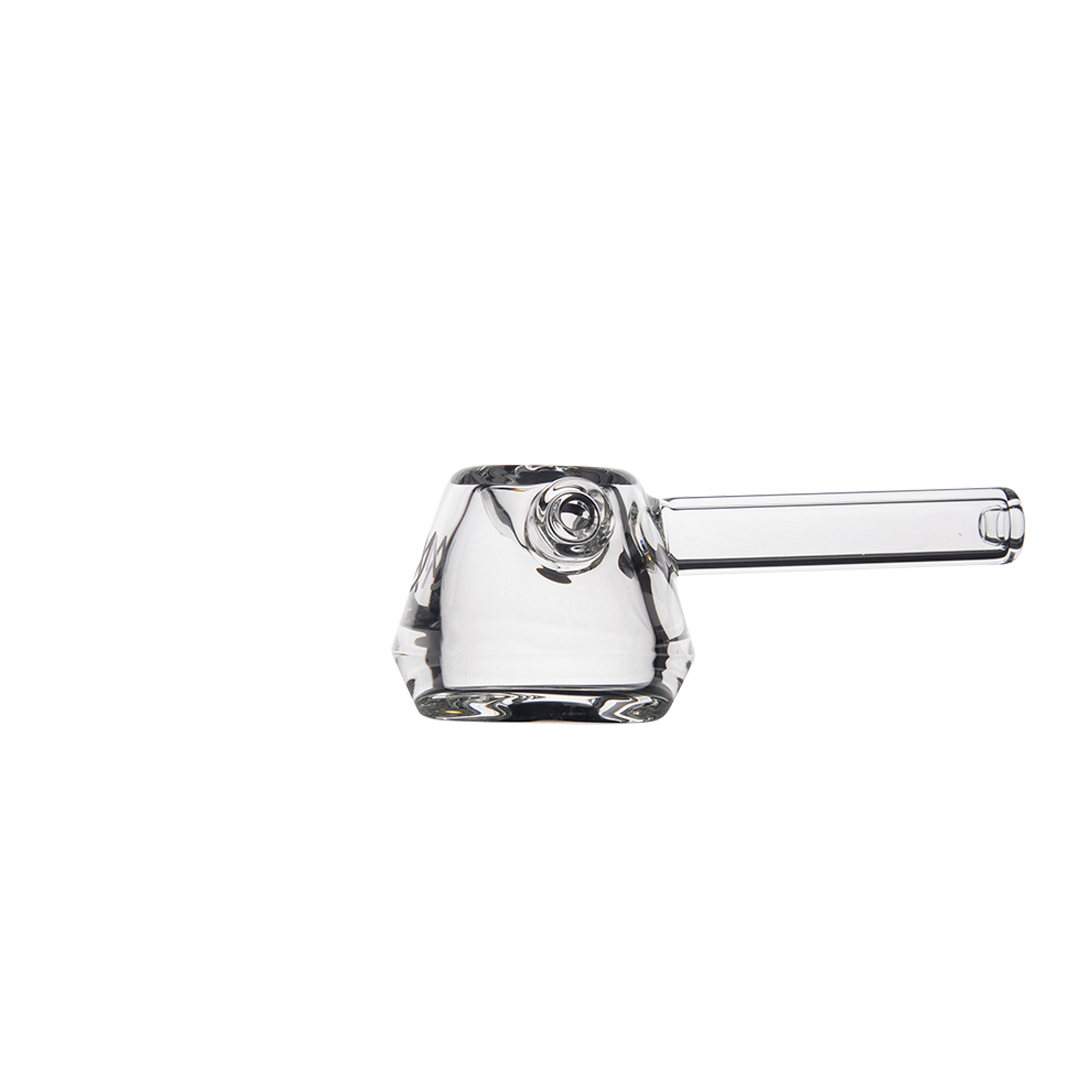 MJ Arsenal Kettle Hand Pipe - Compact Clear Glass with Deep Bowl - Side View on White Background