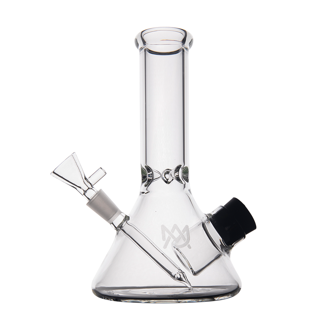 MJ Arsenal Cache Bong - Compact 7" Clear Borosilicate Glass with 10mm Joint, Beaker Design, Side View