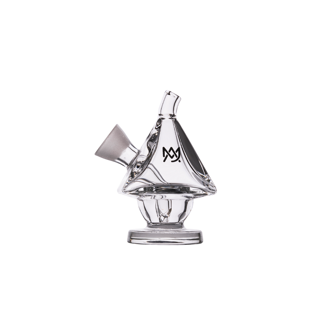 MJ Arsenal King Bubbler, clear glass with 45-degree joint, portable design, front view on seamless white