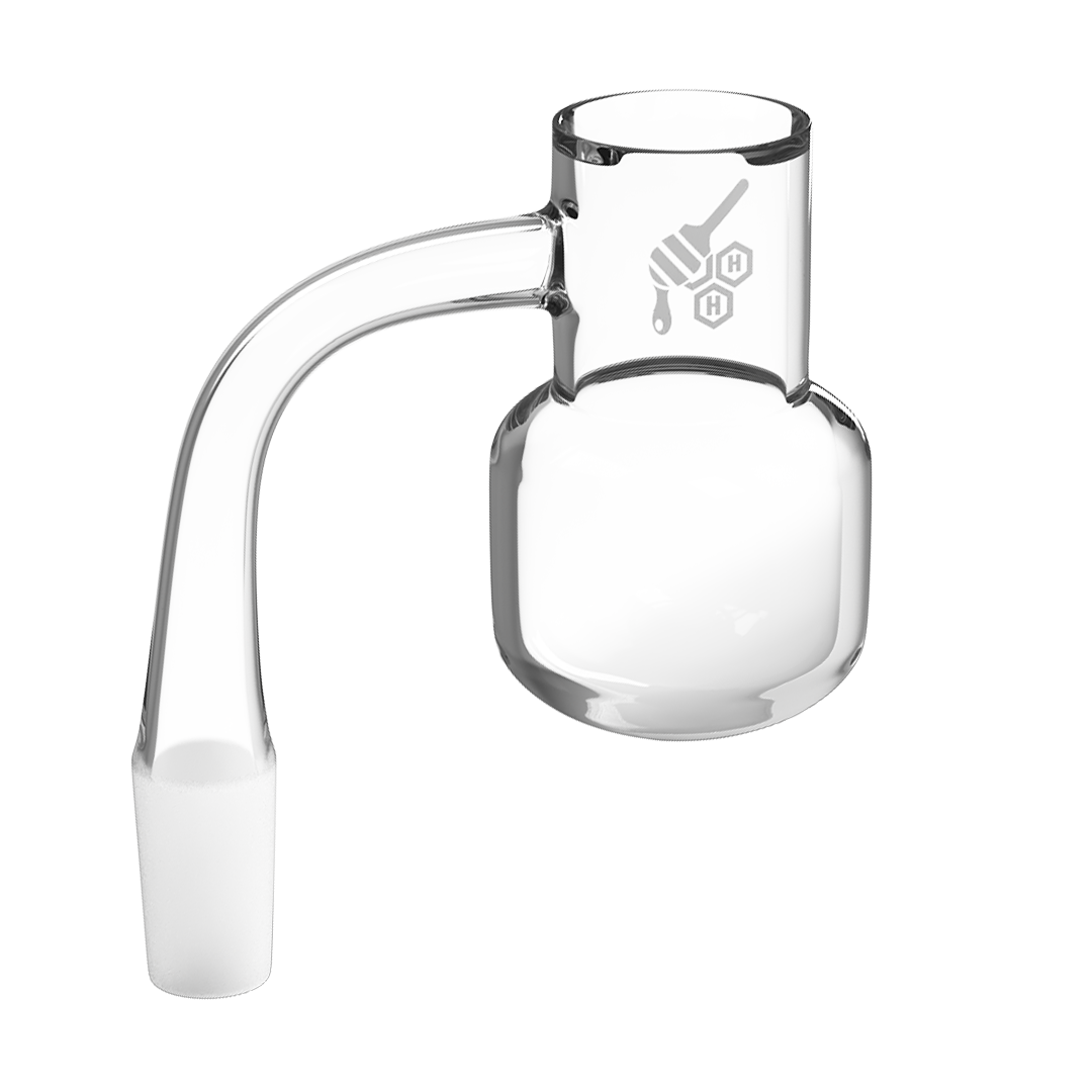 Honeybee Herb Quartz Banger with 90 Degree Joint for Dab Rigs, Clear, Side View
