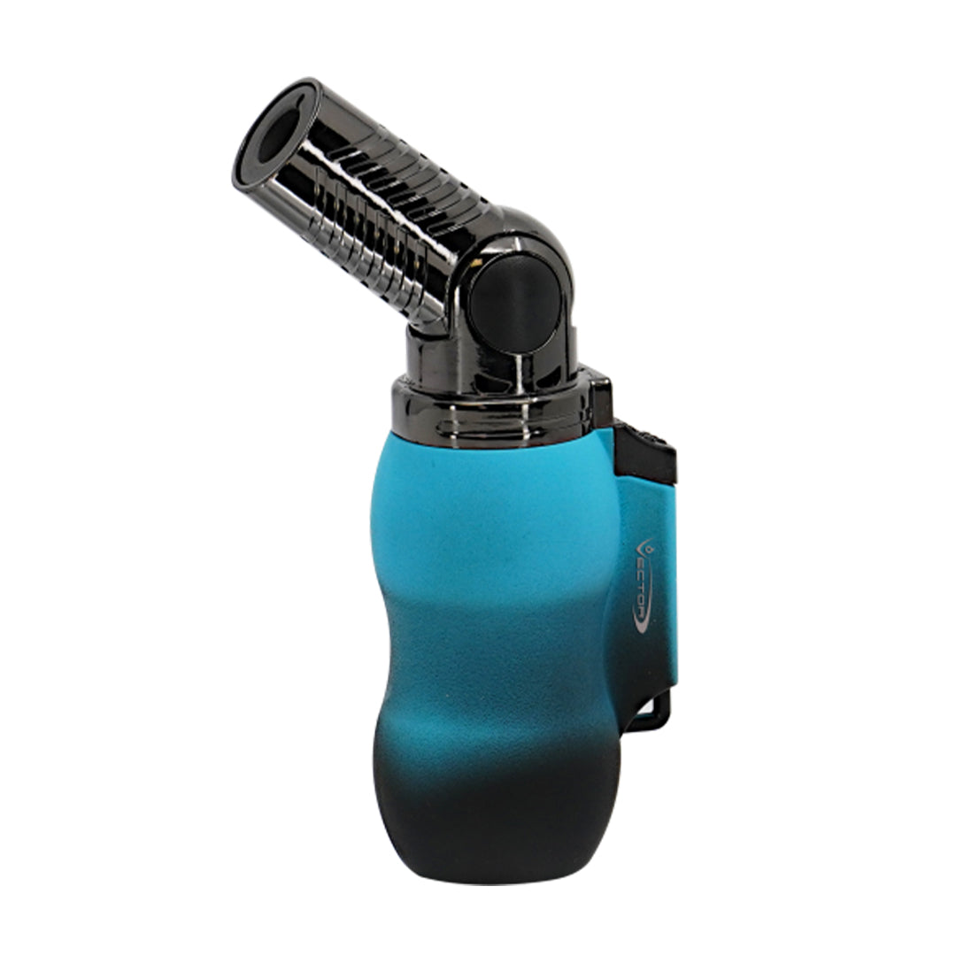 Vector Vantage Mini Torch in Neon Blue/Black, angled view, compact and easy for travel