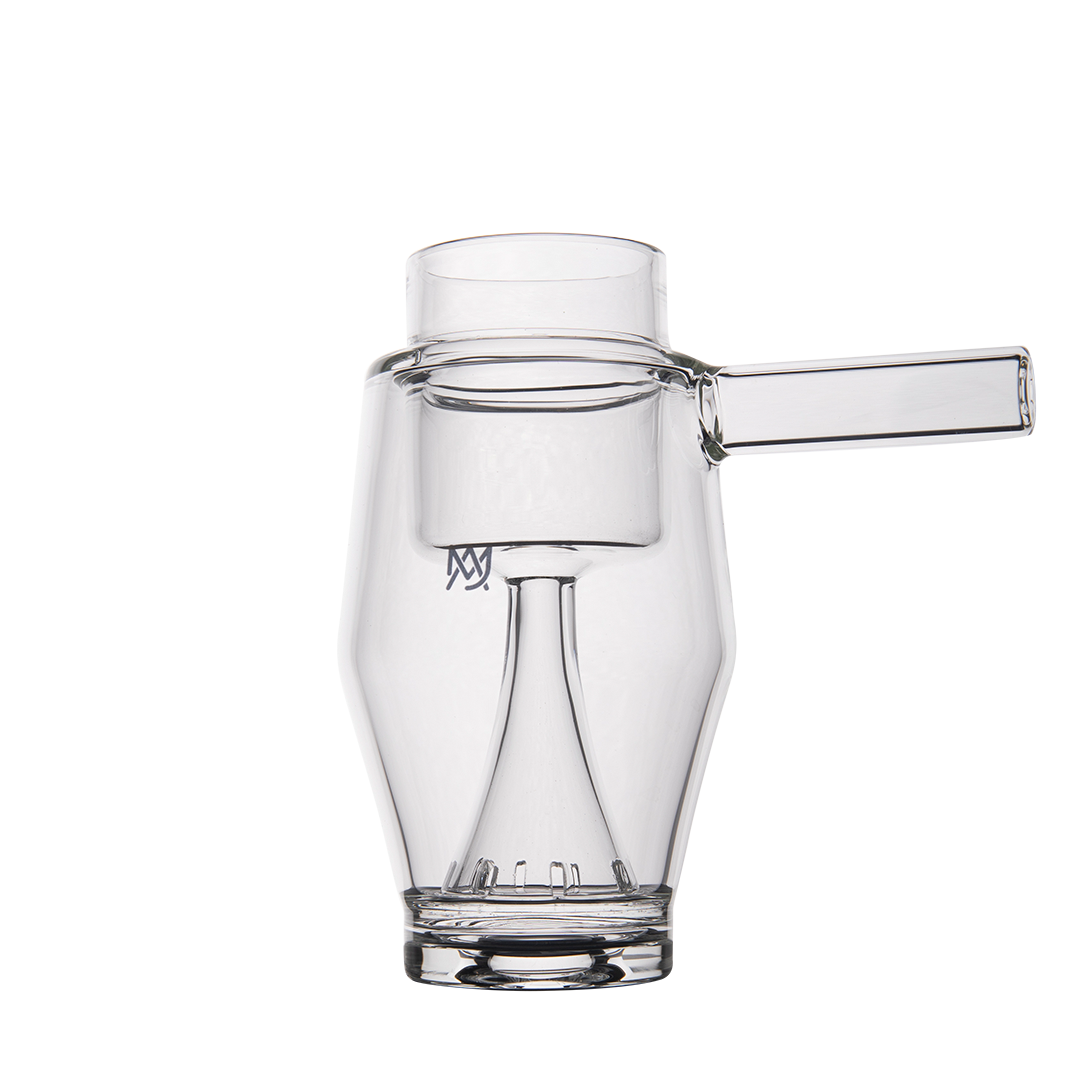 MJ Arsenal Proxy Bubbler Mini front view, compact glass dab rig with clear polished finish