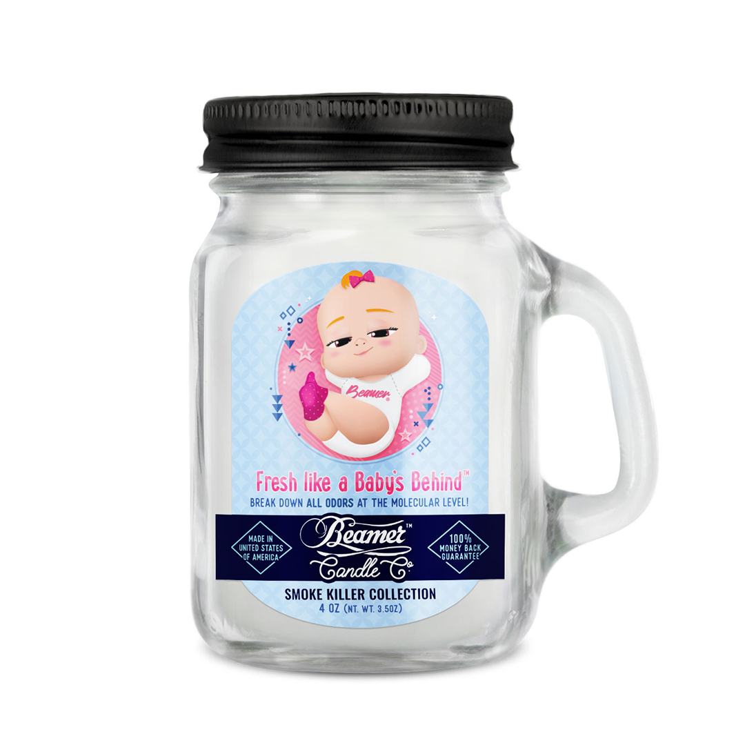 Beamer Candle Co. Mini 4oz Candle 'Fresh Like A Baby's Behind' scent, front view on white background