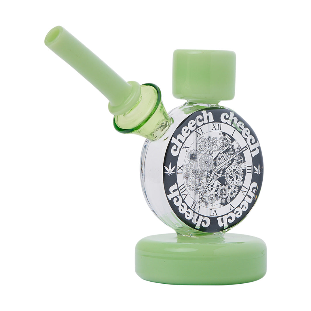 Cheech Glass 5" Clockwork Bong in Green with Intricate Clock Design - Front View