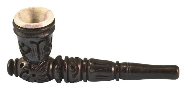 4" Carved Wood Tobacco Pipe with Stone Bowl, Portable Design, Side View