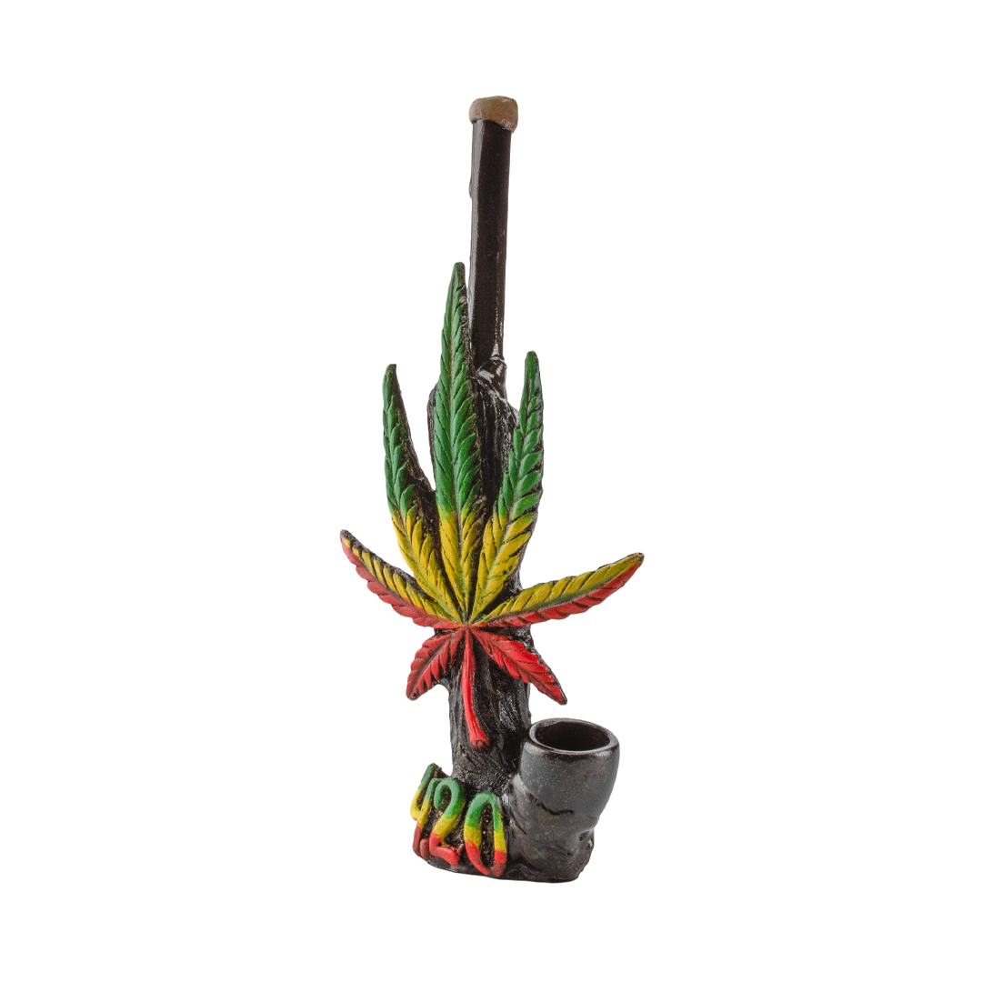 Medusa Customs Leaf-420 Rasta Hand Carved Pipe with Cannabis Leaf Design