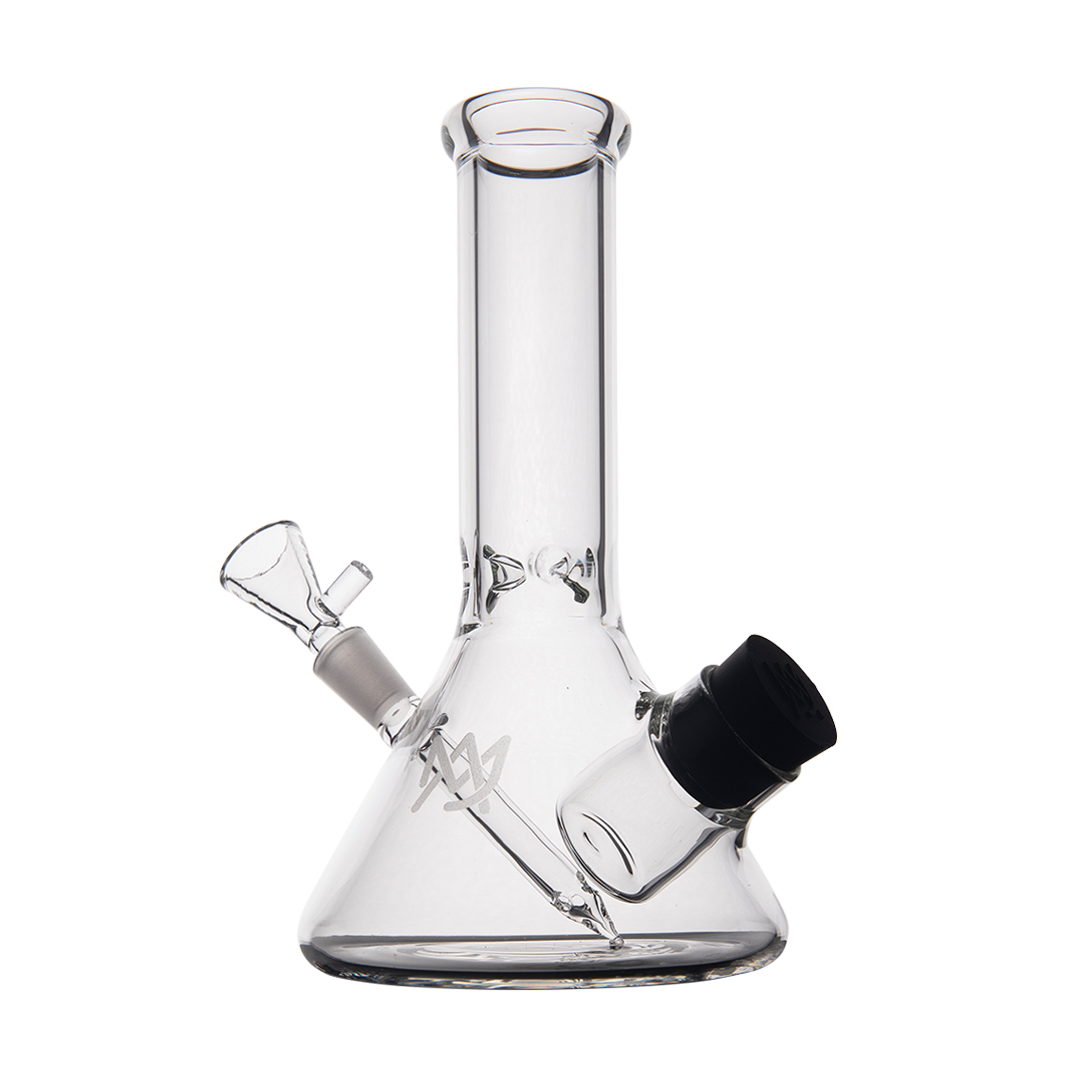 MJ Arsenal Cache Bong in Clear Borosilicate Glass, Beaker Design, 45 Degree Joint, Front View