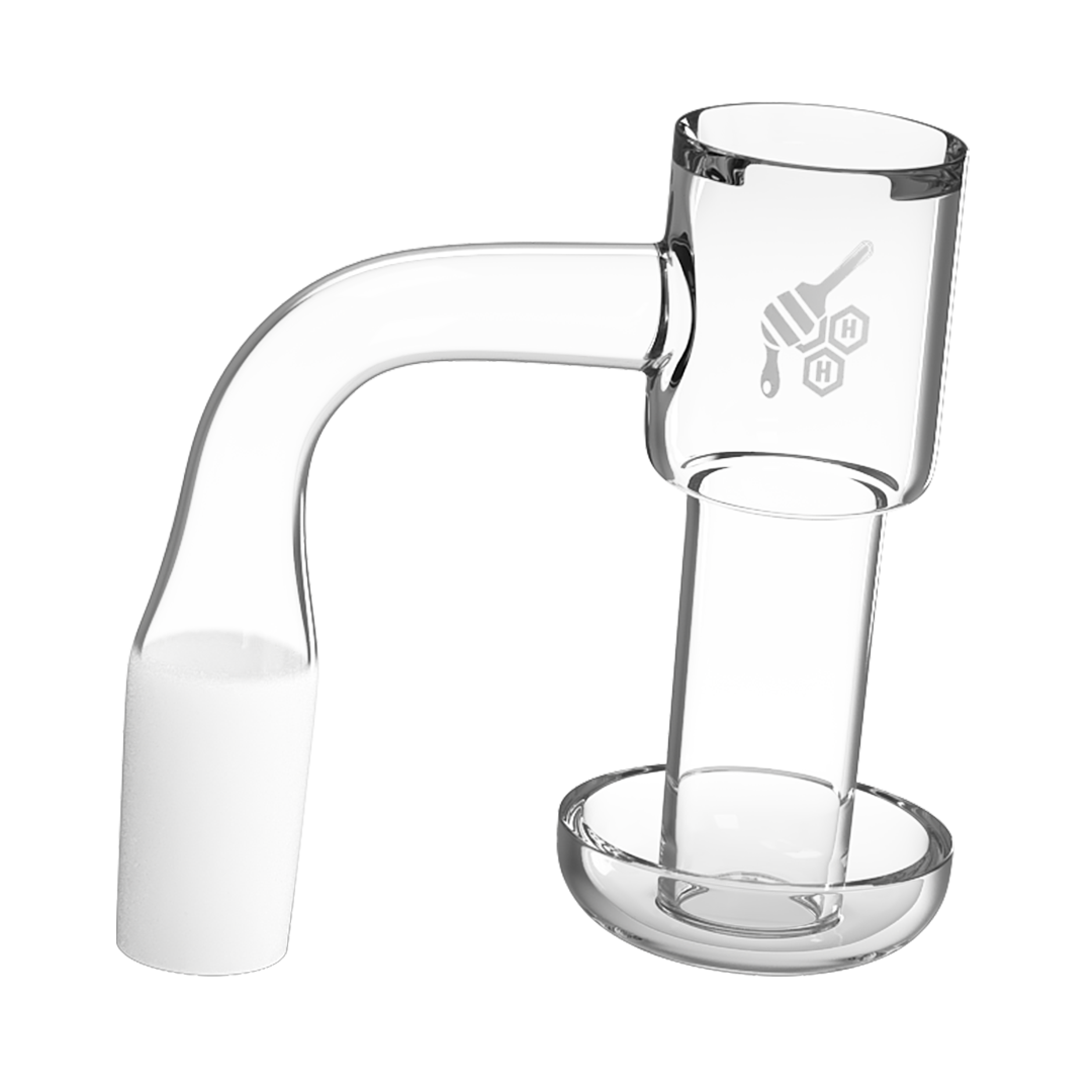 Honeybee Herb Quartz Banger with Flat Top and Clear Design, 90 Degree Joint - Side View