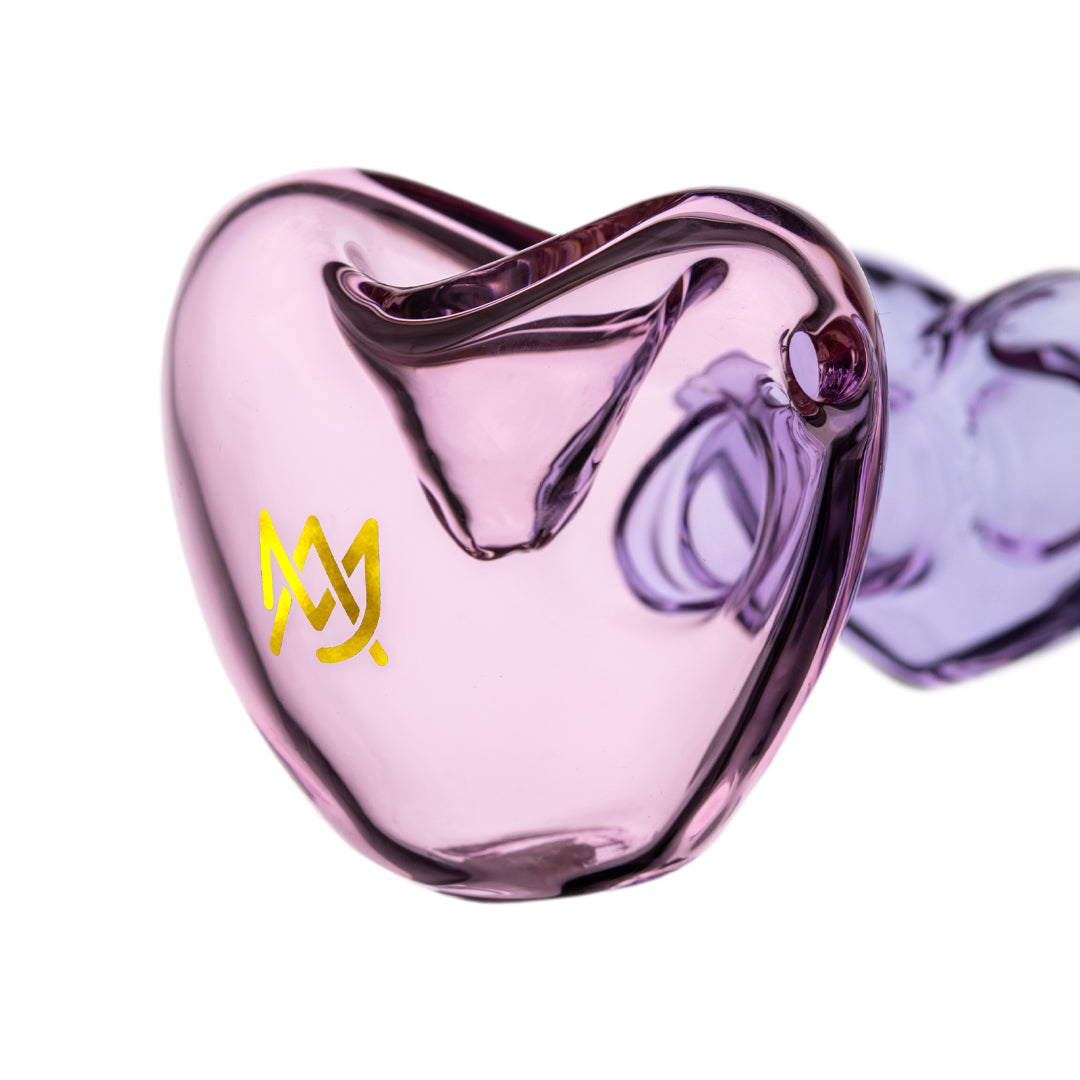 MJ Arsenal Flutter Hand Pipe in Heart Shape, Valentine's 2024 Edition, Pink Glass, Close-up View