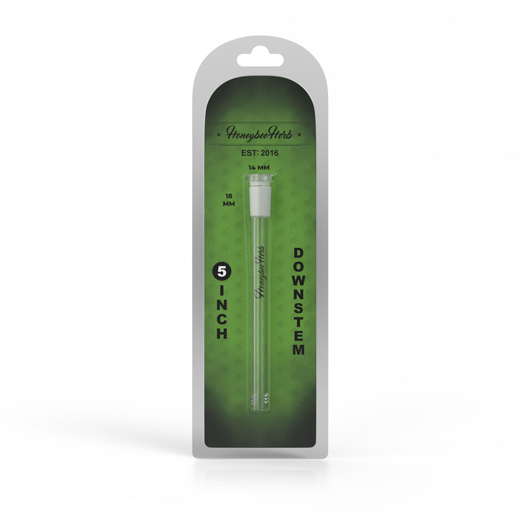 Honeybee Herb 5-inch Clear Glass Downstem for Bongs - Front View in Packaging