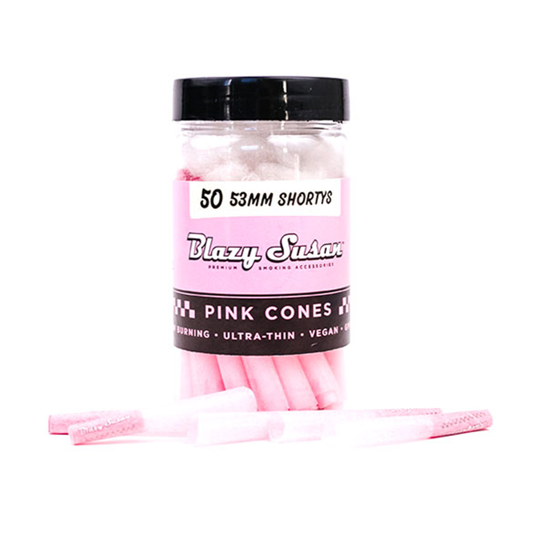 Blazy Susan Pink Paper Cones, 53mm Shorts, 50-pack front view on white background