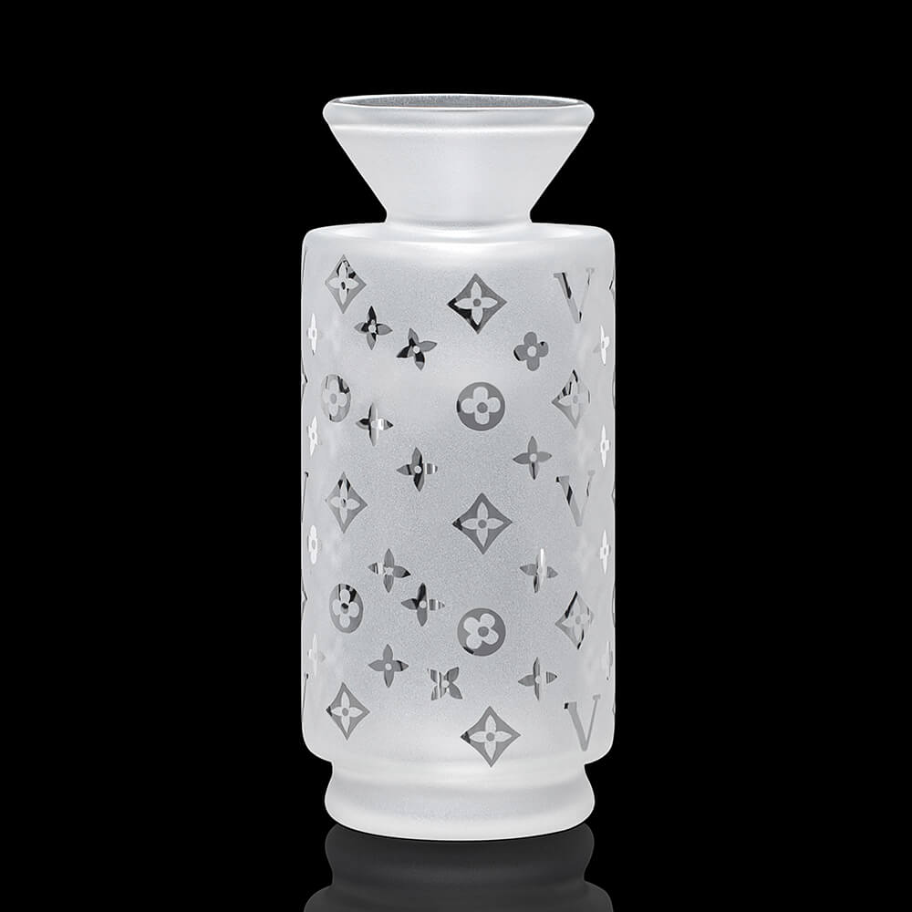 VLAB Halo Glass Attachment for Focus V Carta, Sandblasted Design on Clear Borosilicate Glass, Front View