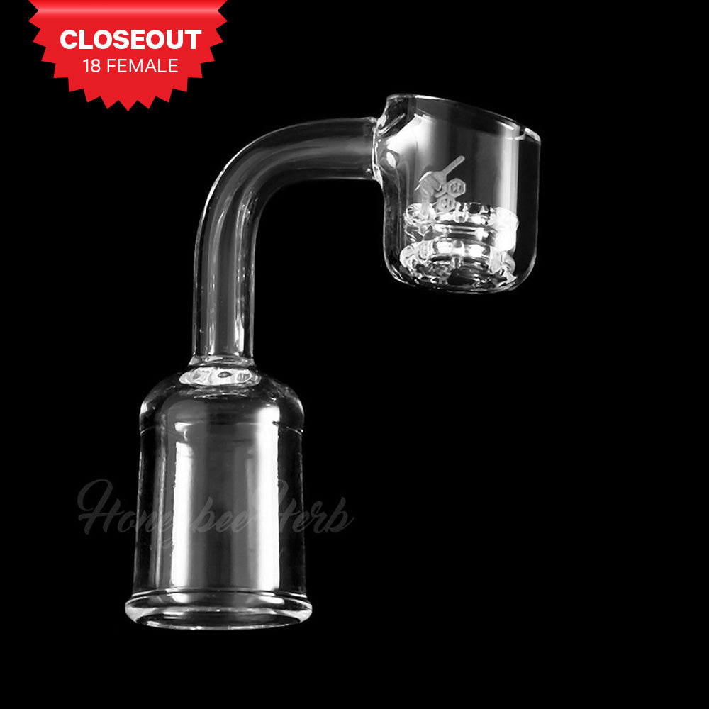 Honeycomb Knot Quartz Banger 90Β° Degree, 18mm Female Joint, Clear Quartz, Side View