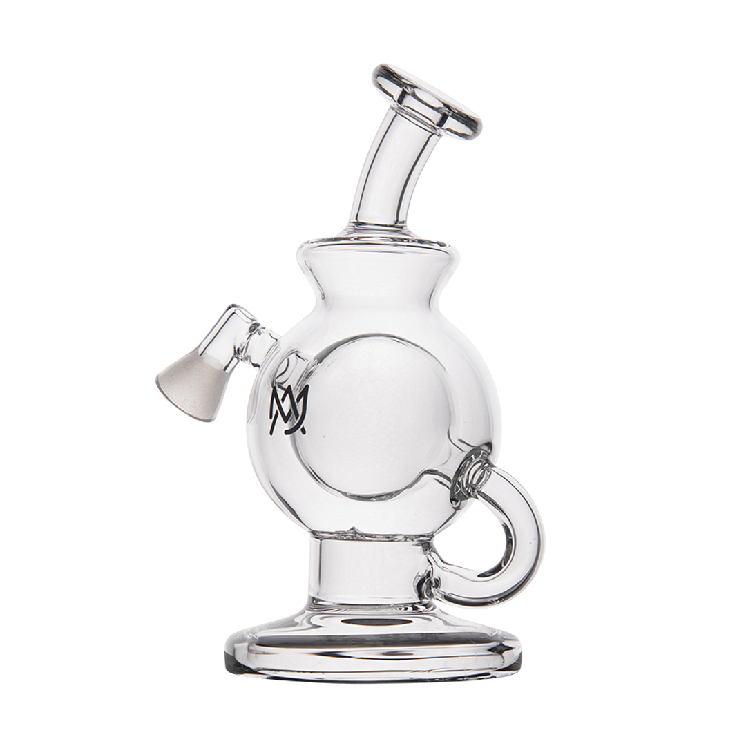 MJ Arsenal Atlas Vape Edition compact dab rig with clear quartz banger, front view on seamless white background