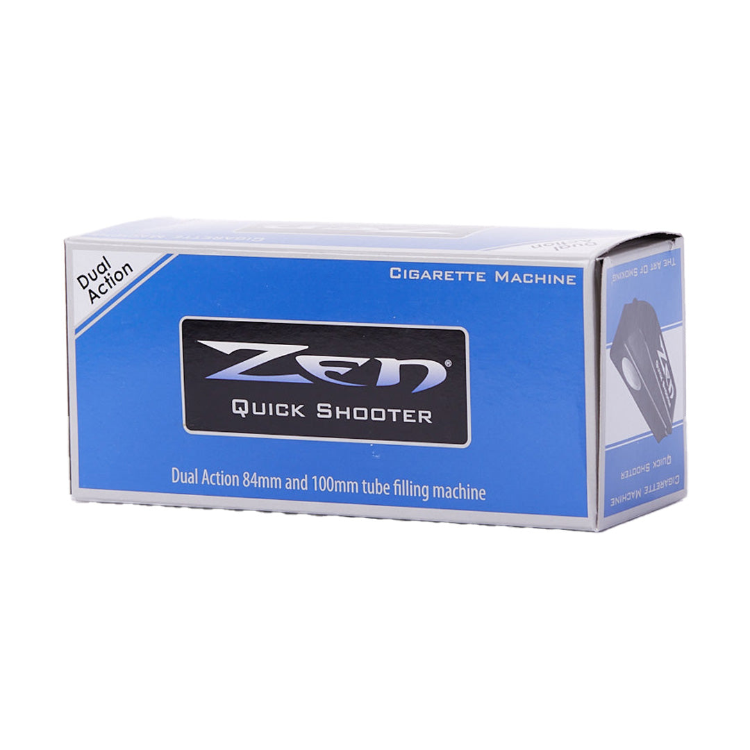 Zen Quick Shooter box front view, easy-fill rolling machine for 84mm and 100mm cones