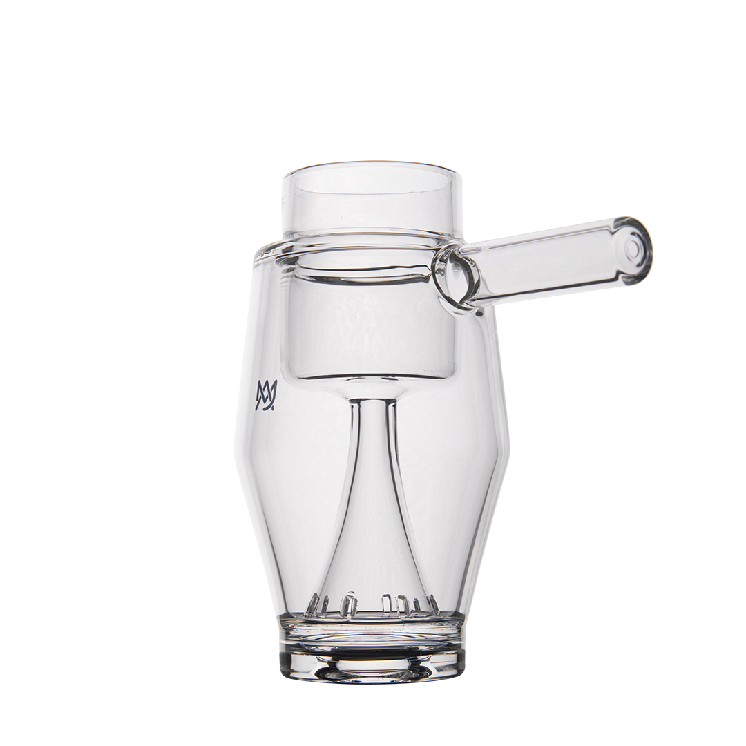 MJ Arsenal Proxy Bubbler Mini front view, compact glass dab rig with clear, smooth finish