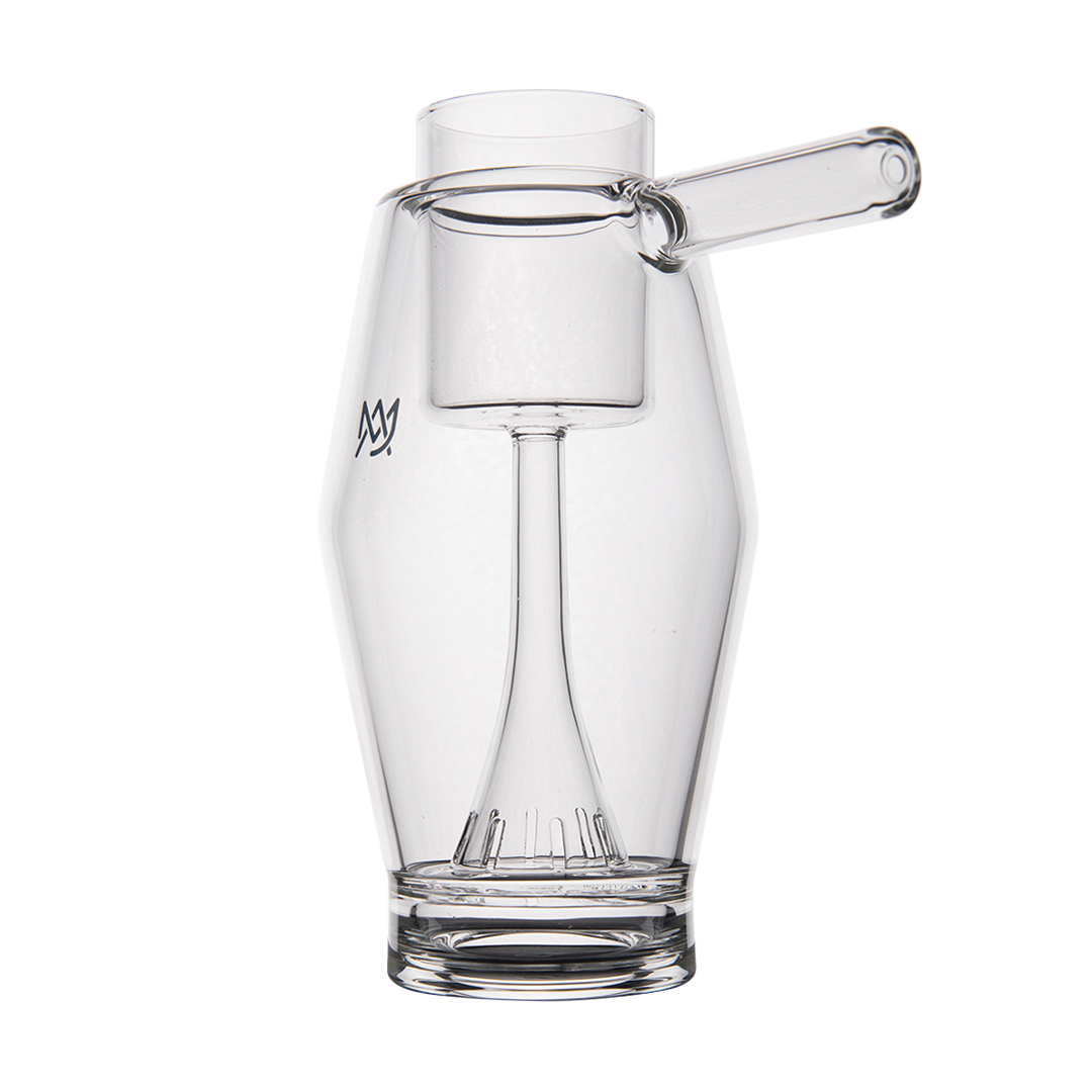 MJ Arsenal Proxy Bubbler made of clear borosilicate glass, sturdy base, side view on white background