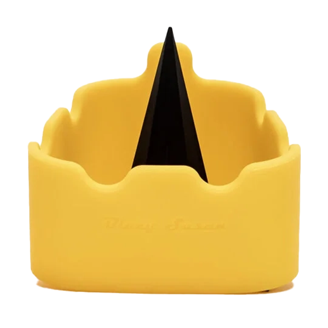 Blazy Susan yellow spinning rolling tray with multiple compartments, front view on white background