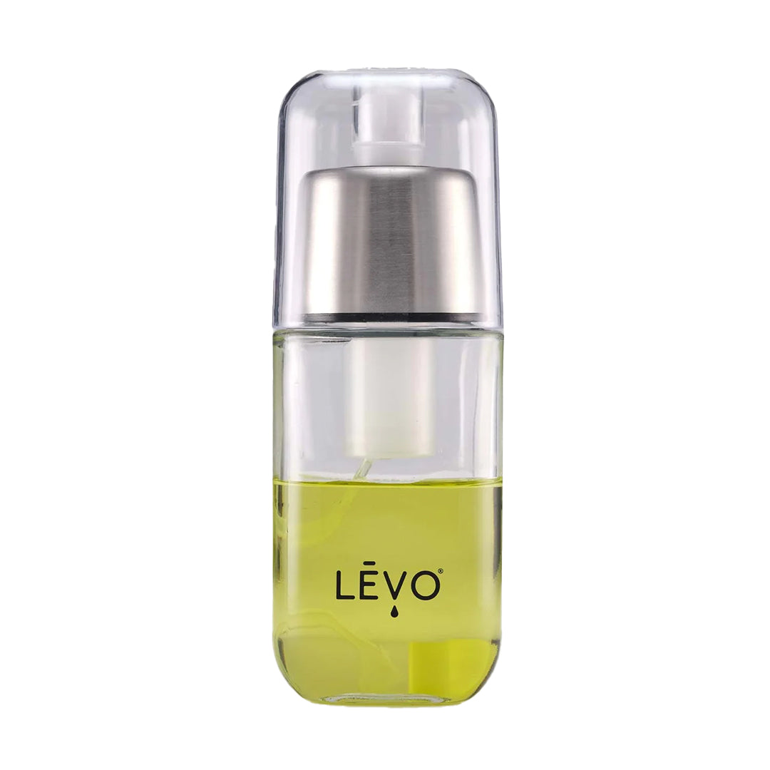 Levo Oil Easy Mist Infusion Sprayer front view with clear and green design for oils and vinegars