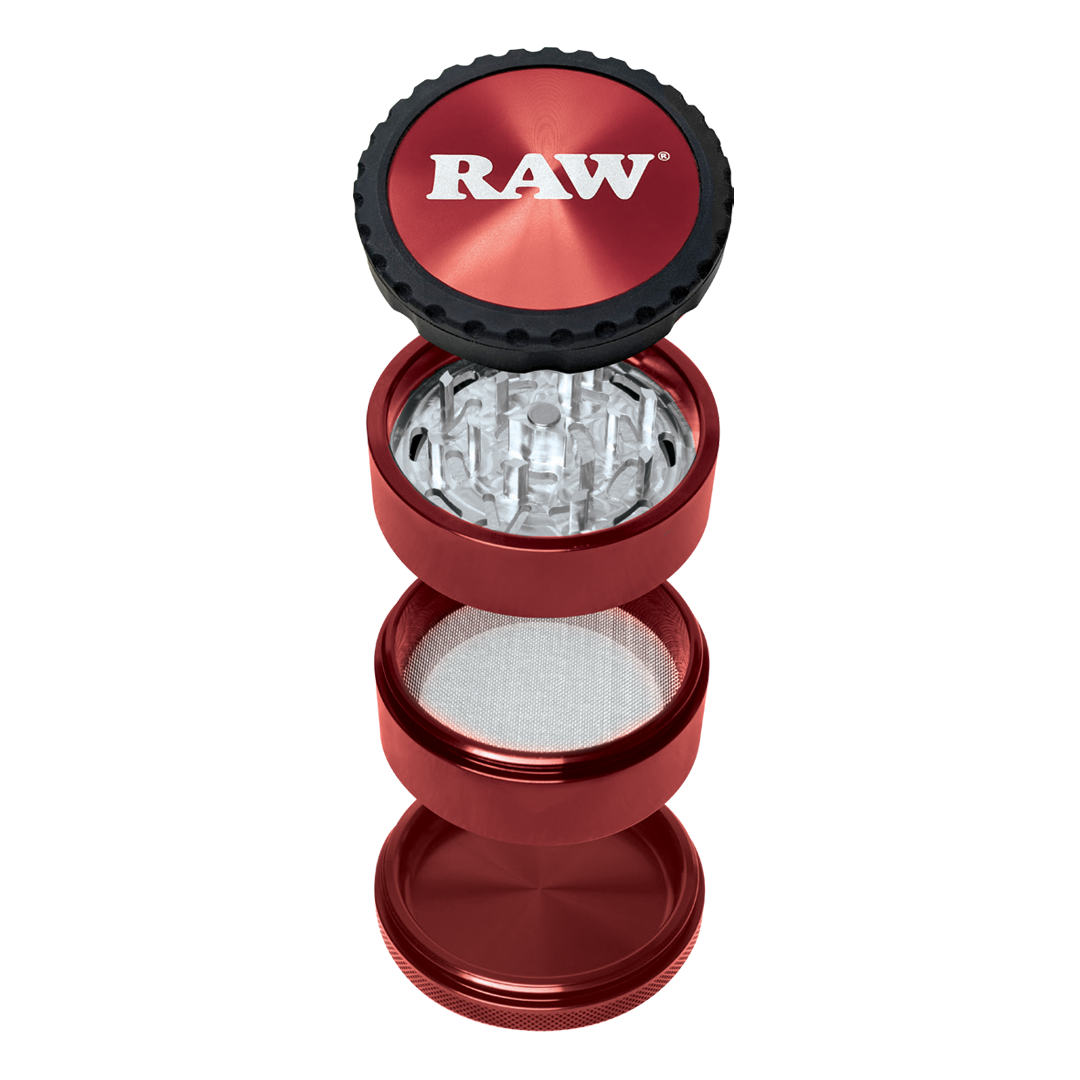 RAW Modular Life Grinder 4-Piece in Aircraft Aluminum with Cleaning Tool, Front View