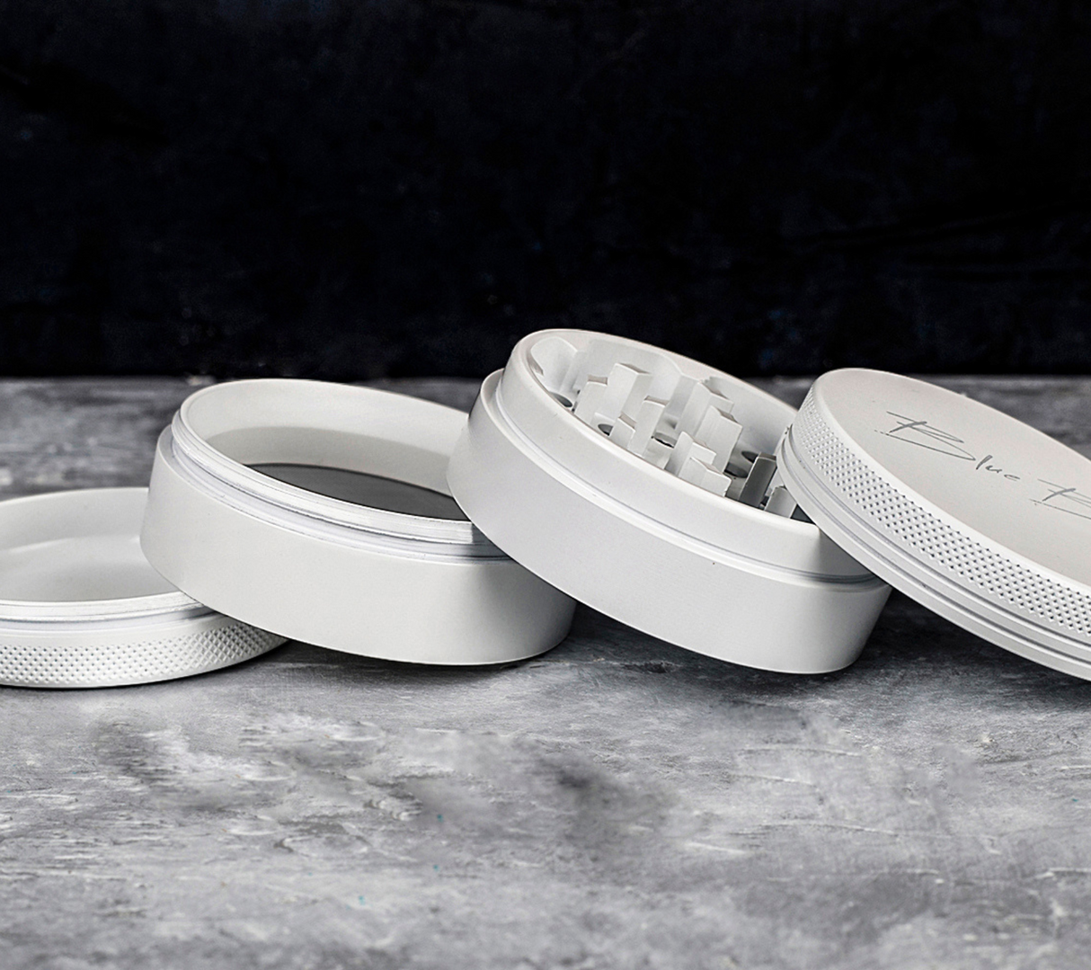 Blue Bus Fine Tools Z1 2.5" White Ceramic Grinder, 4-Part Design, Compact for Dry Herbs