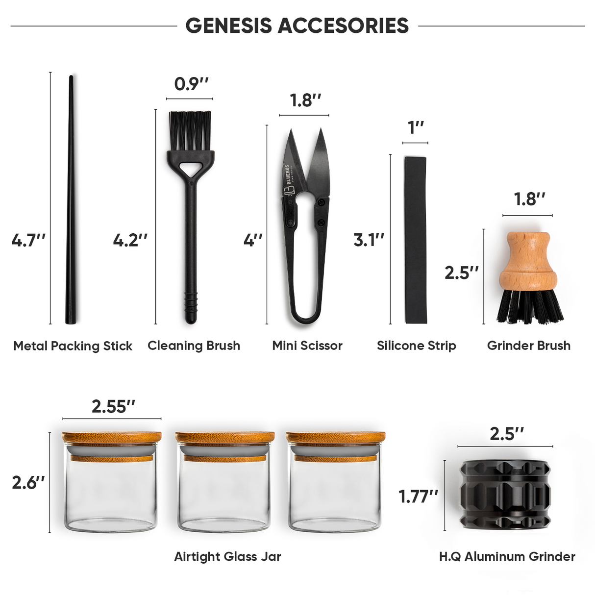 GENESIS Storage Stash Box Accessories Set with Airtight Jars and Aluminum Grinder