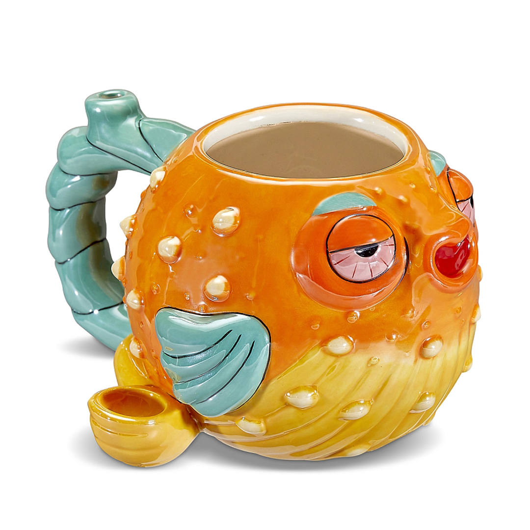 Fantasy Ceramic Pufferfish Mug Pipe - Colorful Novelty Hand Pipe