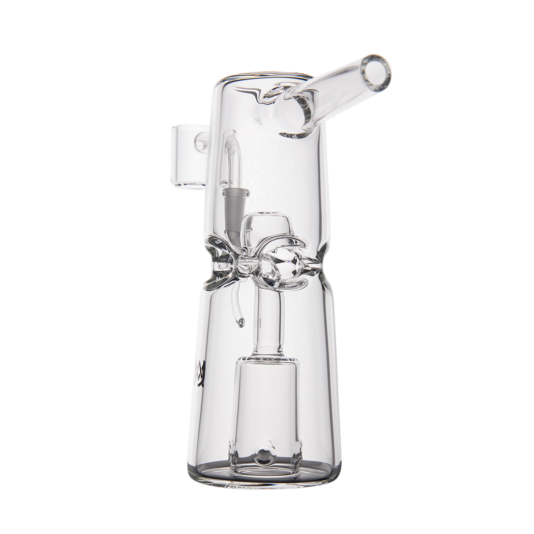 MJ Arsenal Turret Mini Dab Rig with Quartz Bucket - Compact Clear Glass Side View