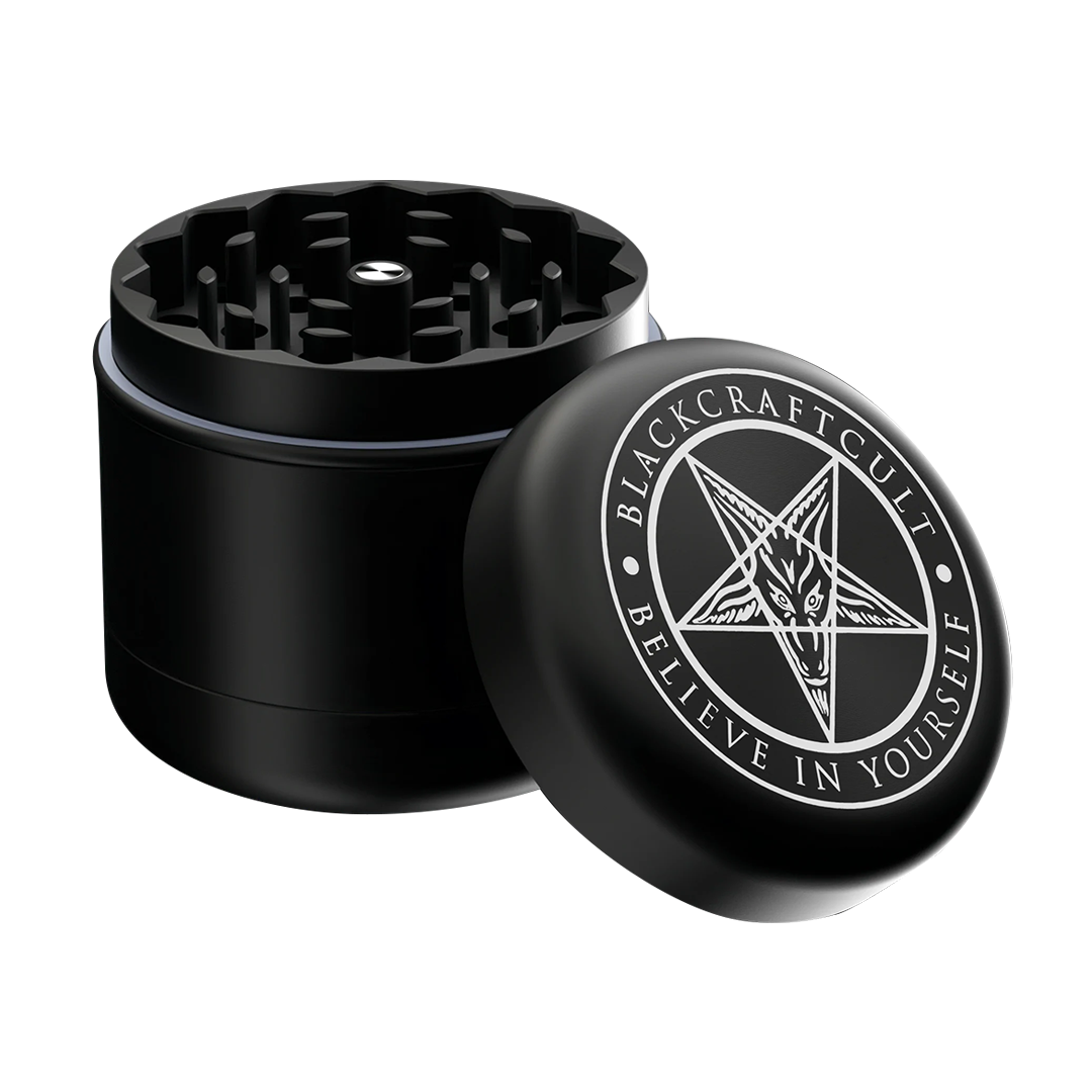 Blackcraft 2" 4-Piece Grinder in Black - Believe in Yourself Design - Top and Open View