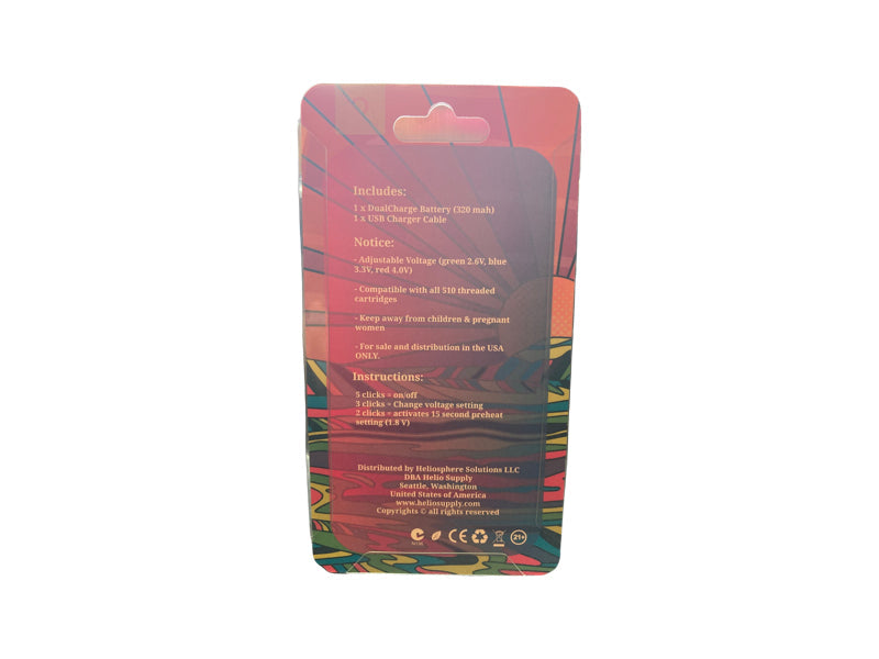 Helio Supply Dual Charge Vape Battery packaging front view with product details